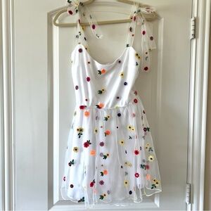 Lucy in the Sky Mesh White with Embroidered Floral Design Sundress